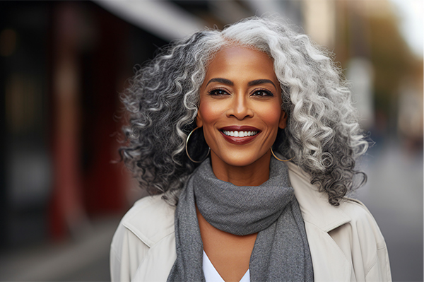 Cosmetic Dentist 1 a woman with graying hair smiling