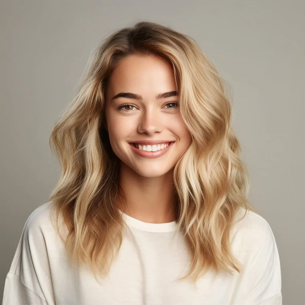 a woman with porcelain veneers smiling